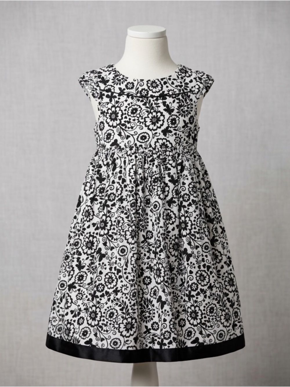 Polly & Friends Black White Floral Botanical Sleeveless Party Twirl Dress Size 5